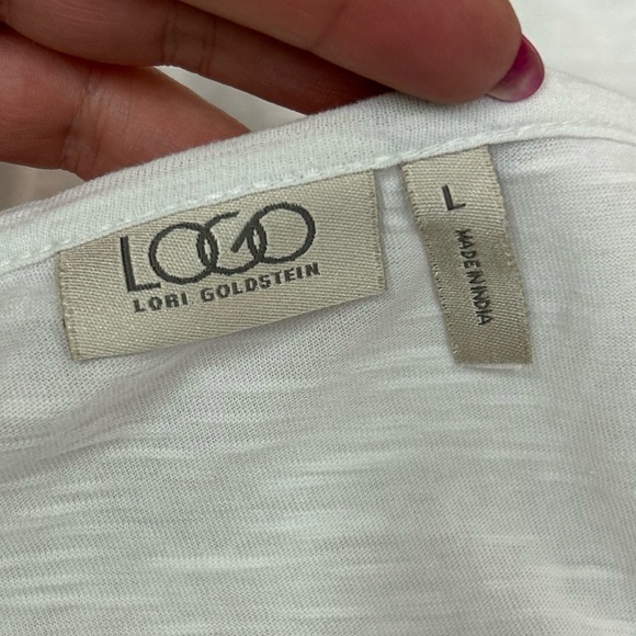 LOGO Lori Goldstein White Lace Trim Tunic Top Women’s Large Boho Cotton Long Sle - Picture 2 of 10